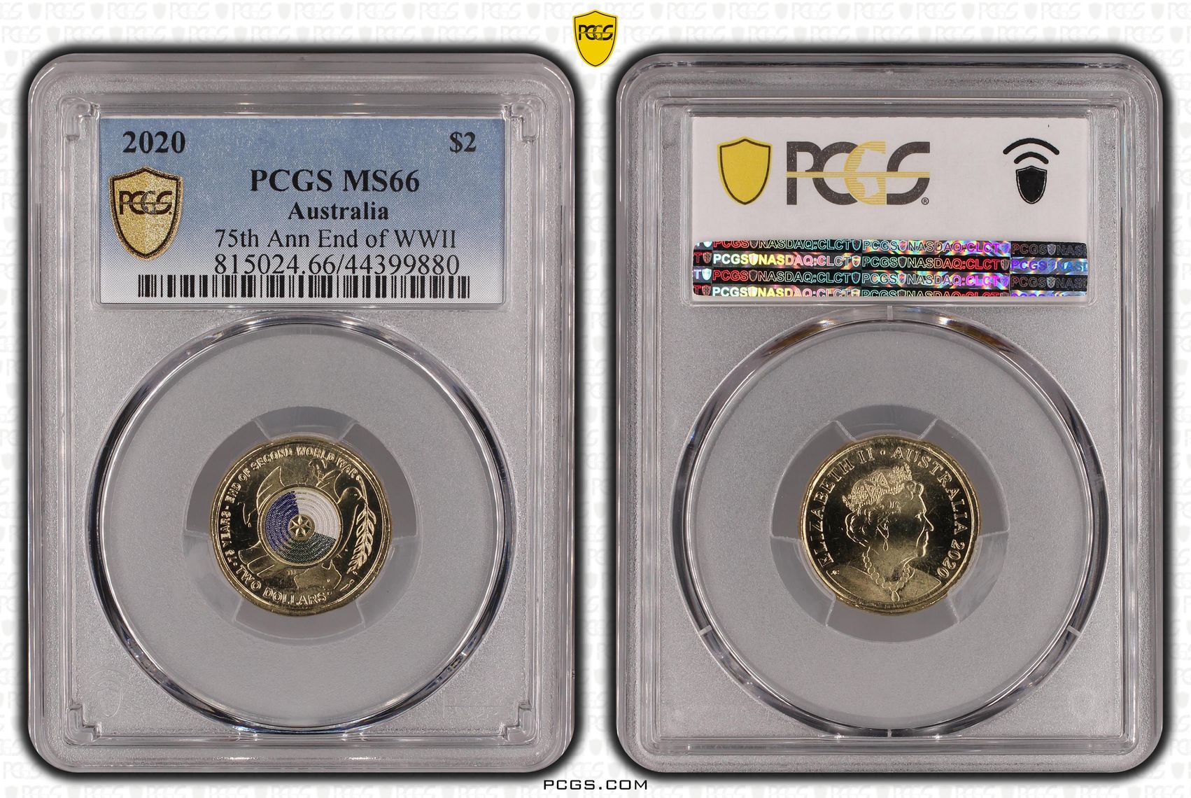 2020 $2 Coloured 75th Anniversary End of WWII PCGS Graded Coin MS66